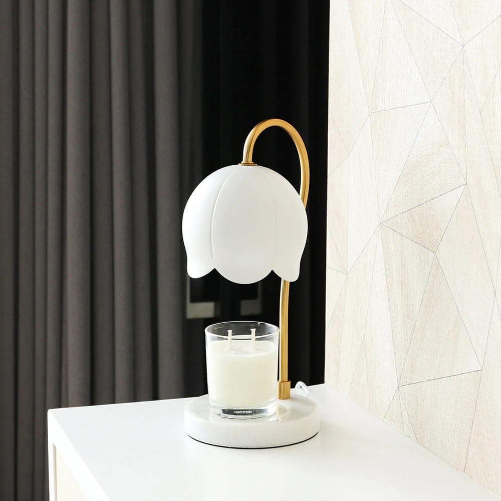 โคมไฟอุ่นเทียนหอมรูปดอกไม้ สีขาว