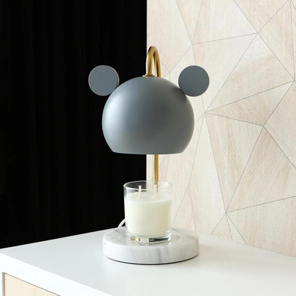 โคมไฟอุ่นเทียนหอมรูปหนู สีเทา ตั้งเวลาได้