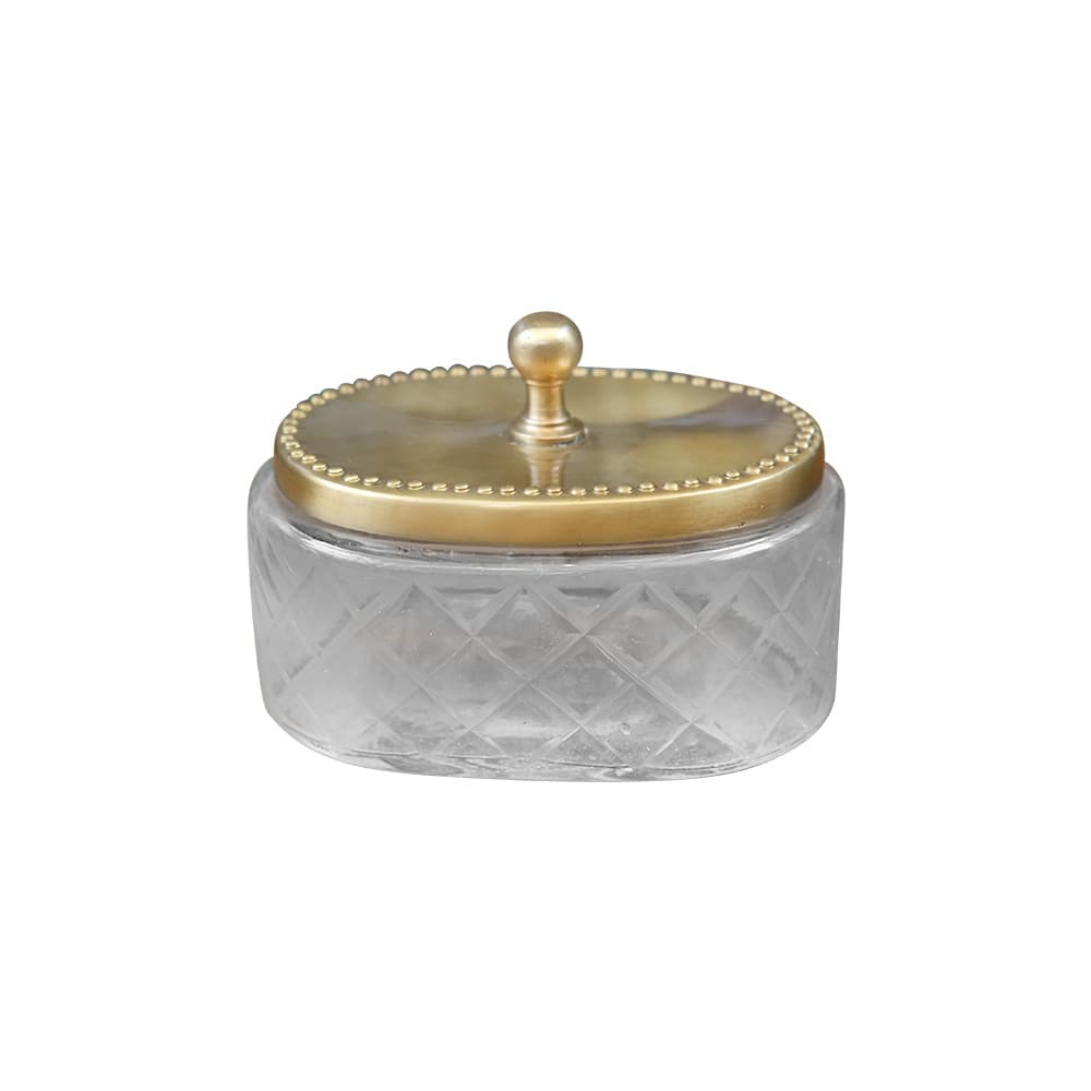 ตลับแก้ว เจียระไน ทรงไข่ มีฝาโลหะปิด