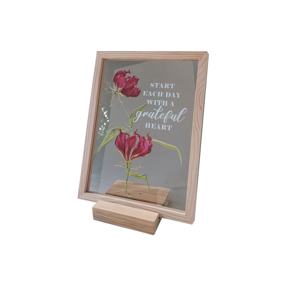 รูปดอกไม้กระจก+ขาตั้งไม้