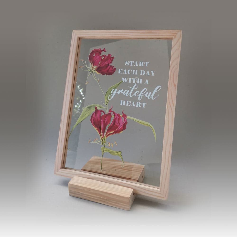 รูปดอกไม้กระจก+ขาตั้งไม้-2