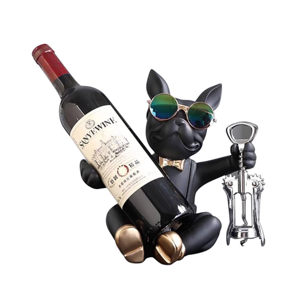 บูลด็อกดำวางไวน์ พร้อมที่เปิด