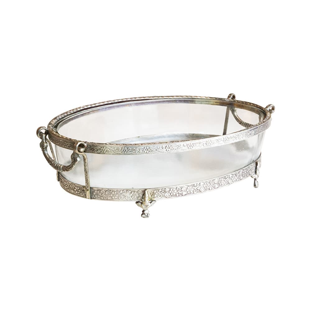 จานแก้ว รุ่นทรงไข่ ขอบโลหะ