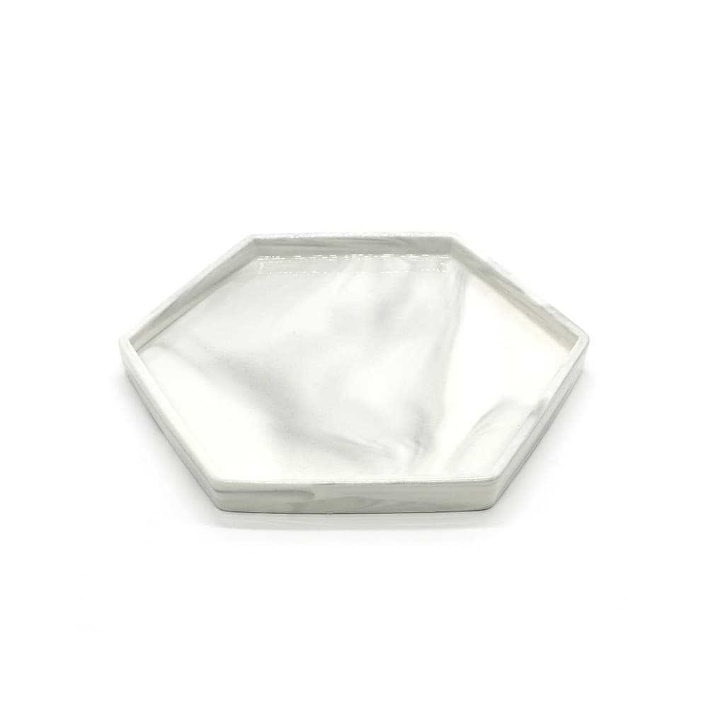 ถาดรูปหกเหลี่ยมสีเทาลายหินอ่อน