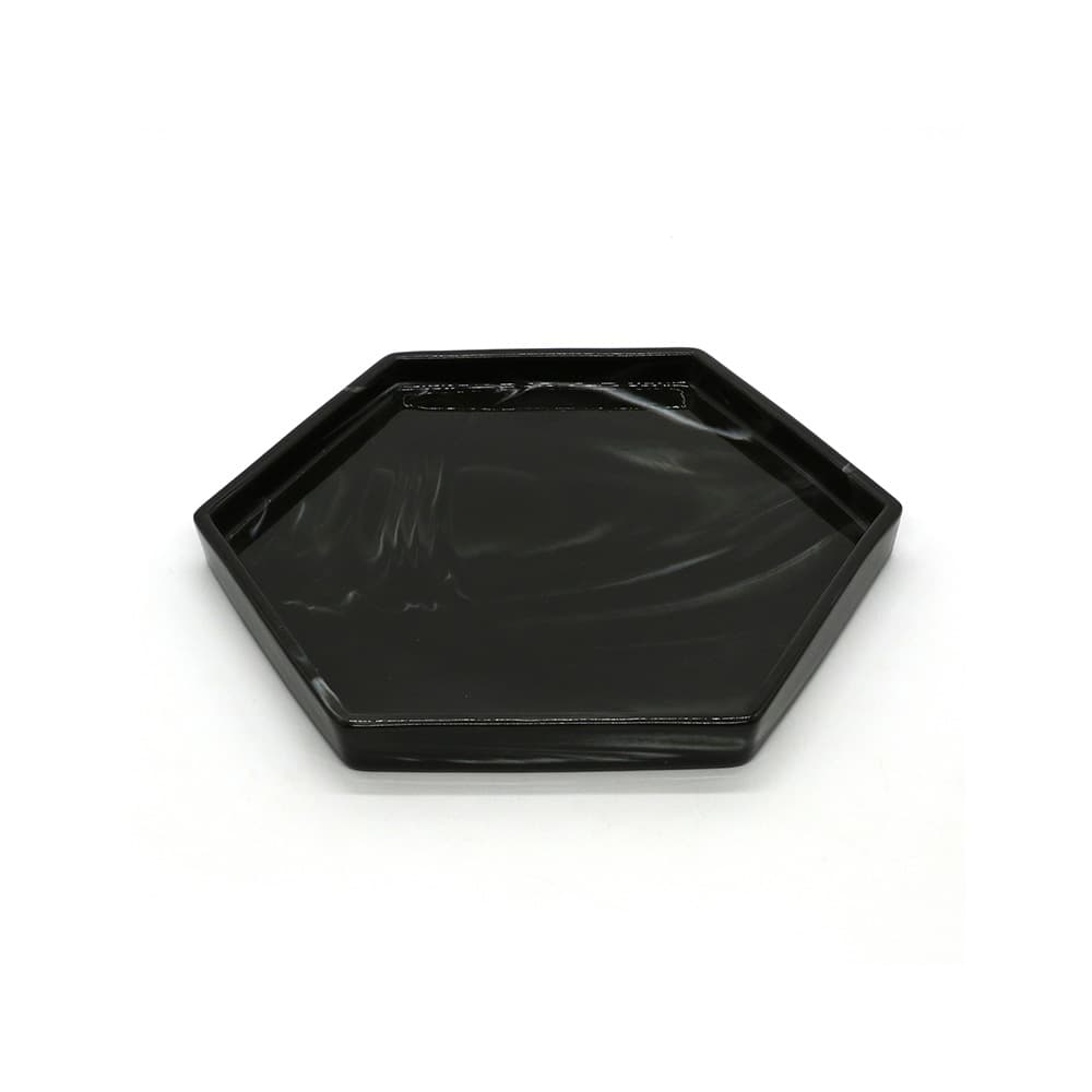 ถาดรูปหกเหลี่ยมสีดำลายหินอ่อน