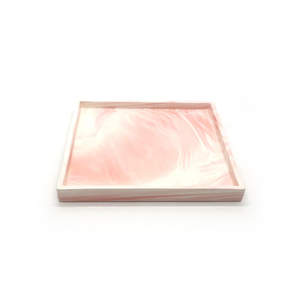 ถาดรูปสี่เหลี่ยมจัตุรัสสีชมพูลายหินอ่อน