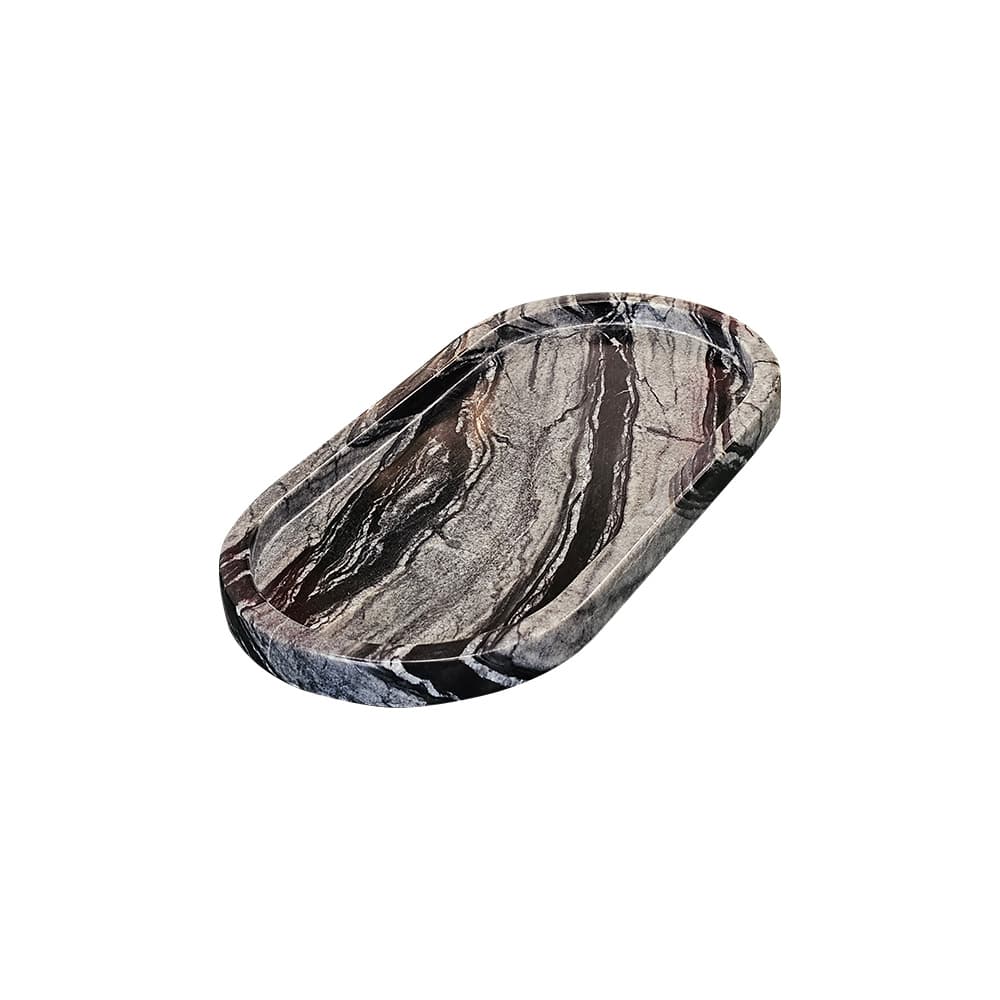 ถาดหินอ่อน ทรงวงรี ขนาดใหญ่ สีดำ